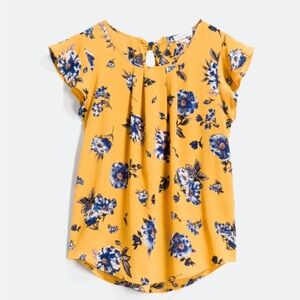 Blu Pepper Talma Flutter Sleeve Mustard and Navy Floral Top